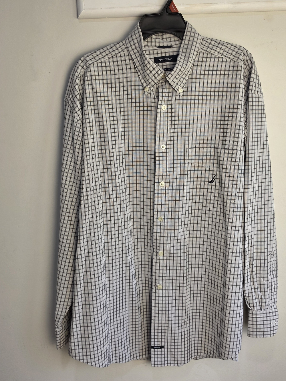 Nautica Men’s White & Blue Check Button-Down Shirt